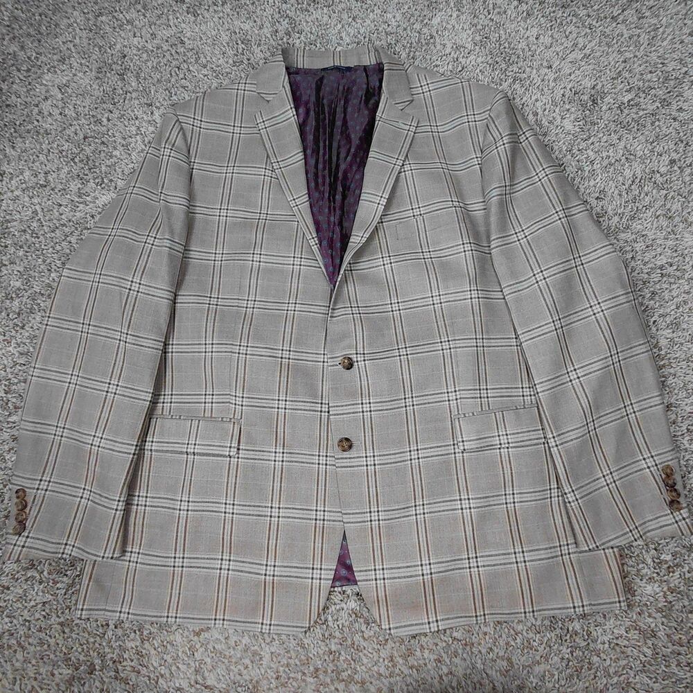 Ralph Lauren Plaid Blazer Mens 54L Light Brown Silk Wool Sport Coat Two Button